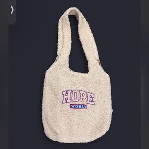 Cream Sherpa Tote Bag with 'HOPE WORLD' Embroidery